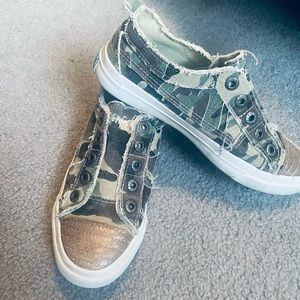 Camo with gold toe slip on shoes